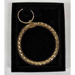1980s VTG Whiting & Davis Bracelet Key Chain FOB Gold Tone Mesh 2.5" Med Size